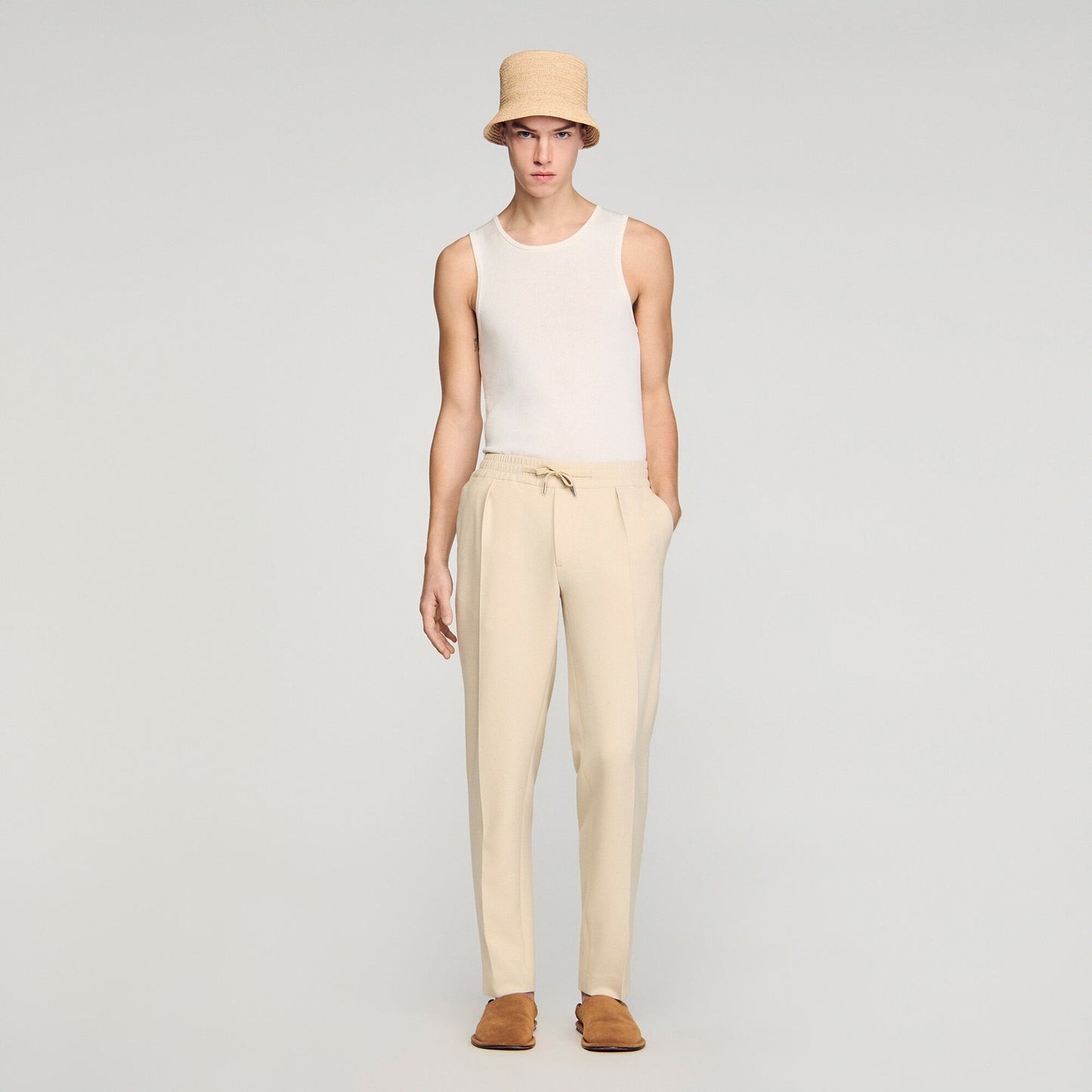 Jersey Pli Elasticated Straight-Leg Trousers Oats