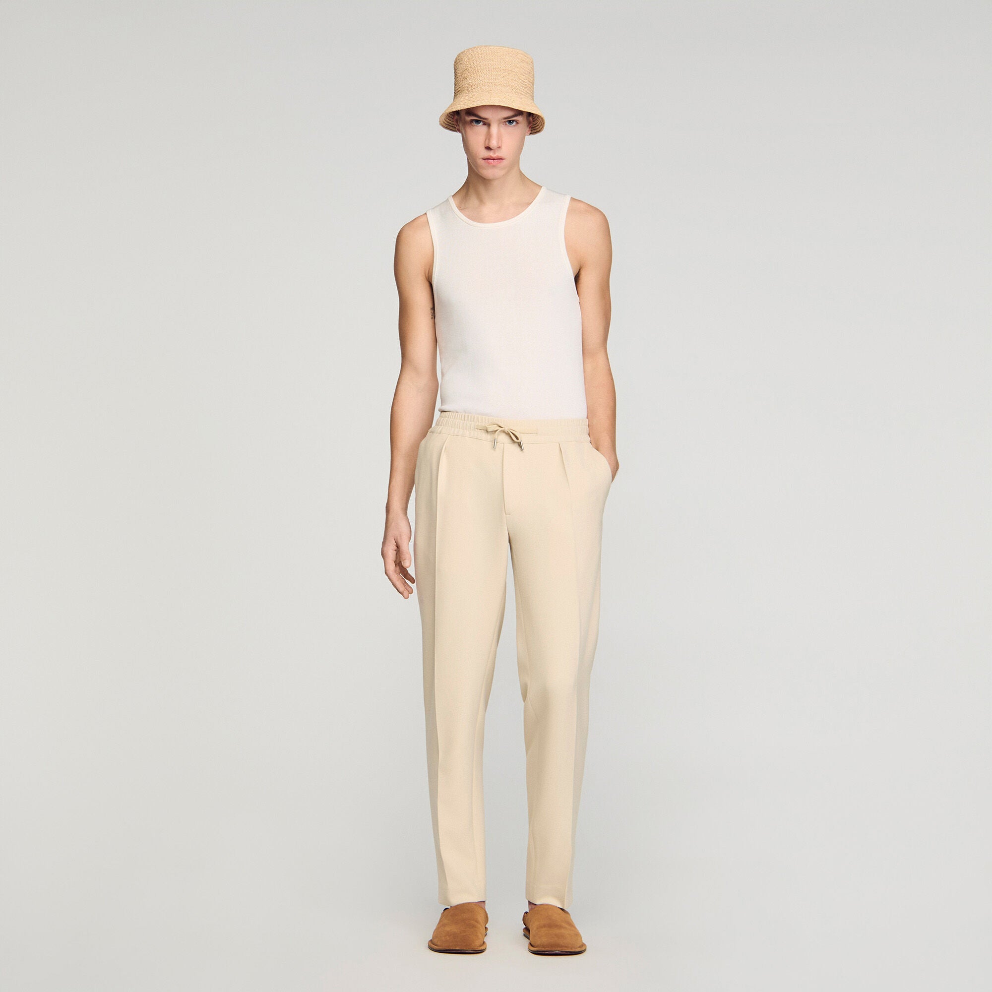 Jersey Pli Elasticated Straight-Leg Trousers Oats