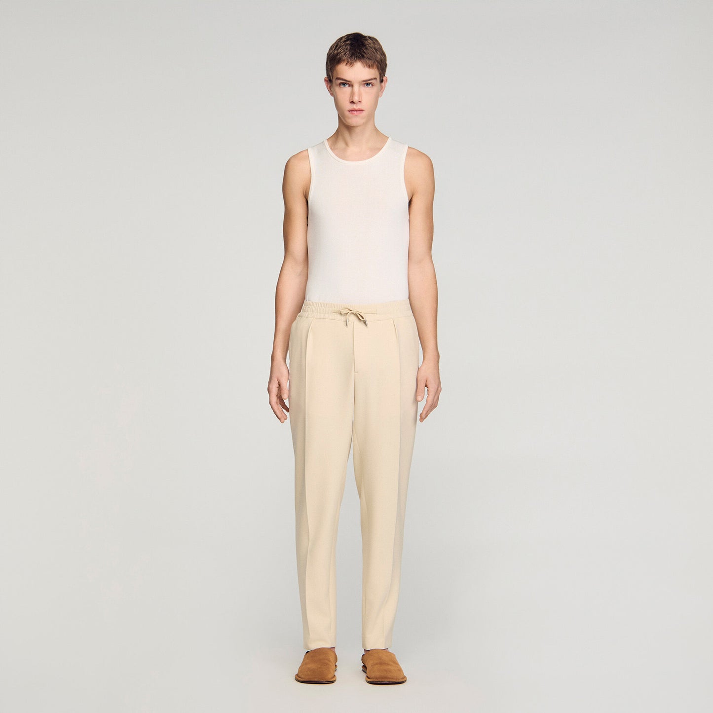 Jersey Pli Elasticated Straight-Leg Trousers Oats