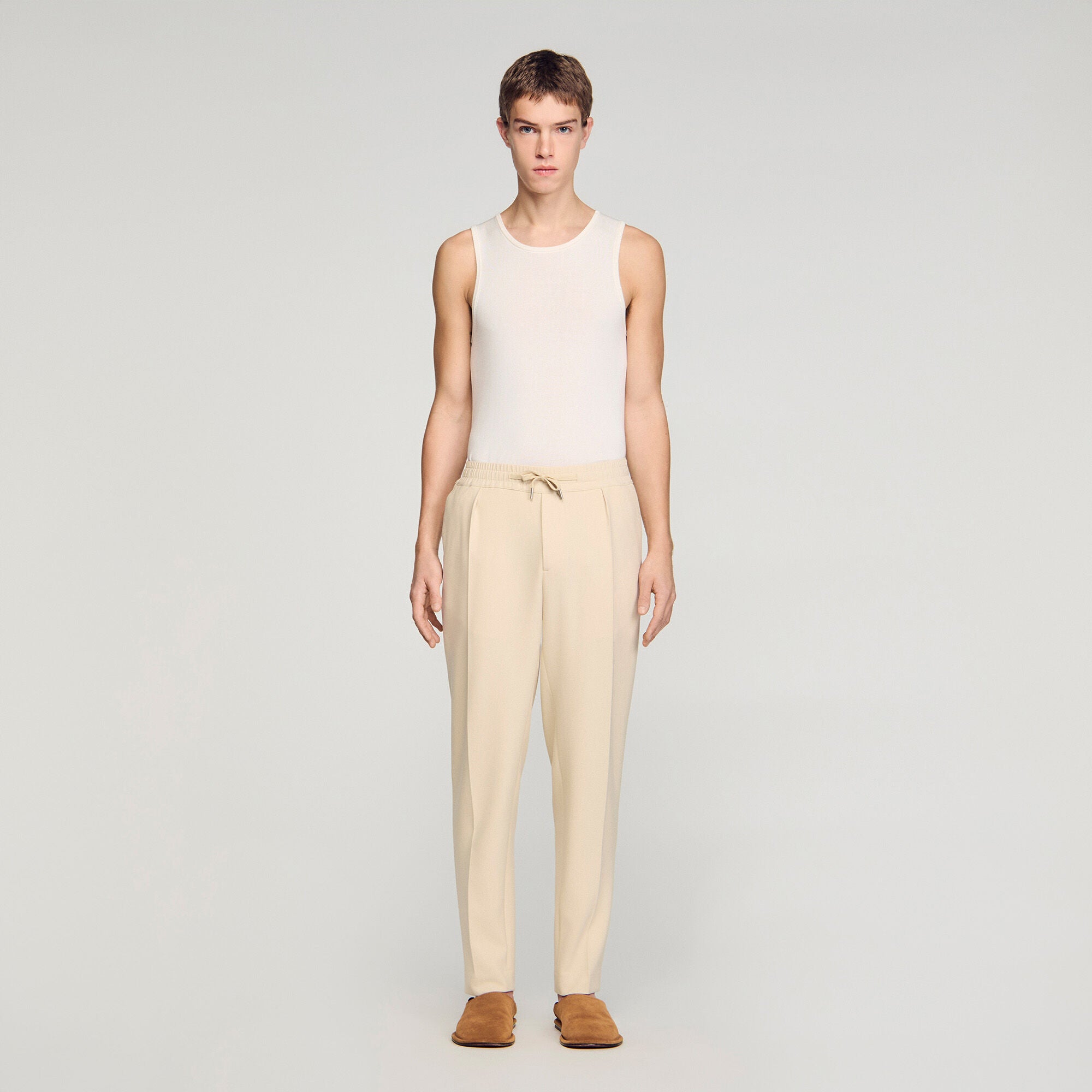 Jersey Pli Elasticated Straight-Leg Trousers Oats