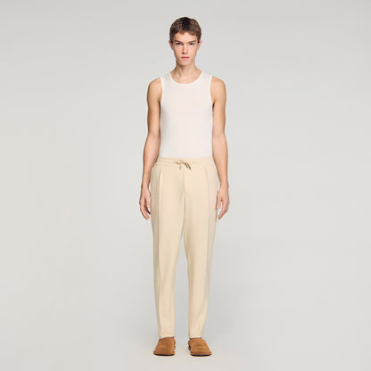 Jersey Pli Elasticated Straight-Leg Trousers Oats