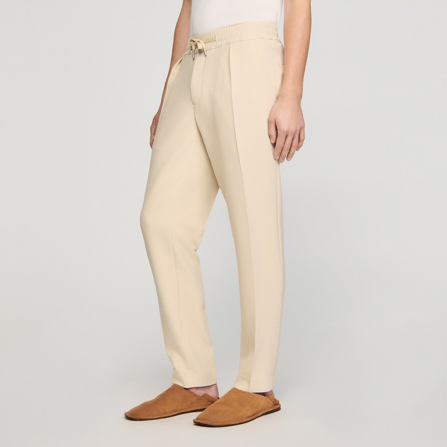 Jersey Pli Elasticated Straight-Leg Trousers Oats