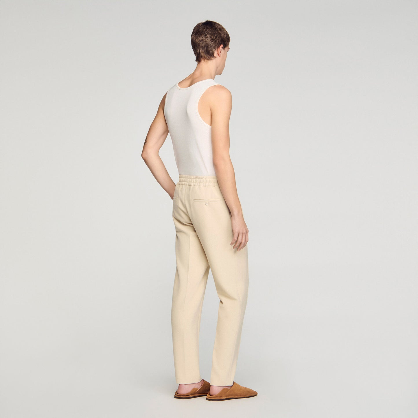 Jersey Pli Elasticated Straight-Leg Trousers Oats
