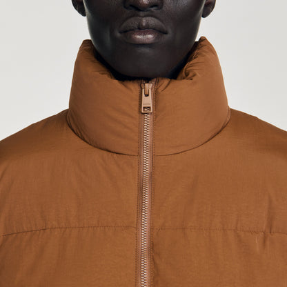 Puffy Jacket Hooded Puffer With High Collar Cognac