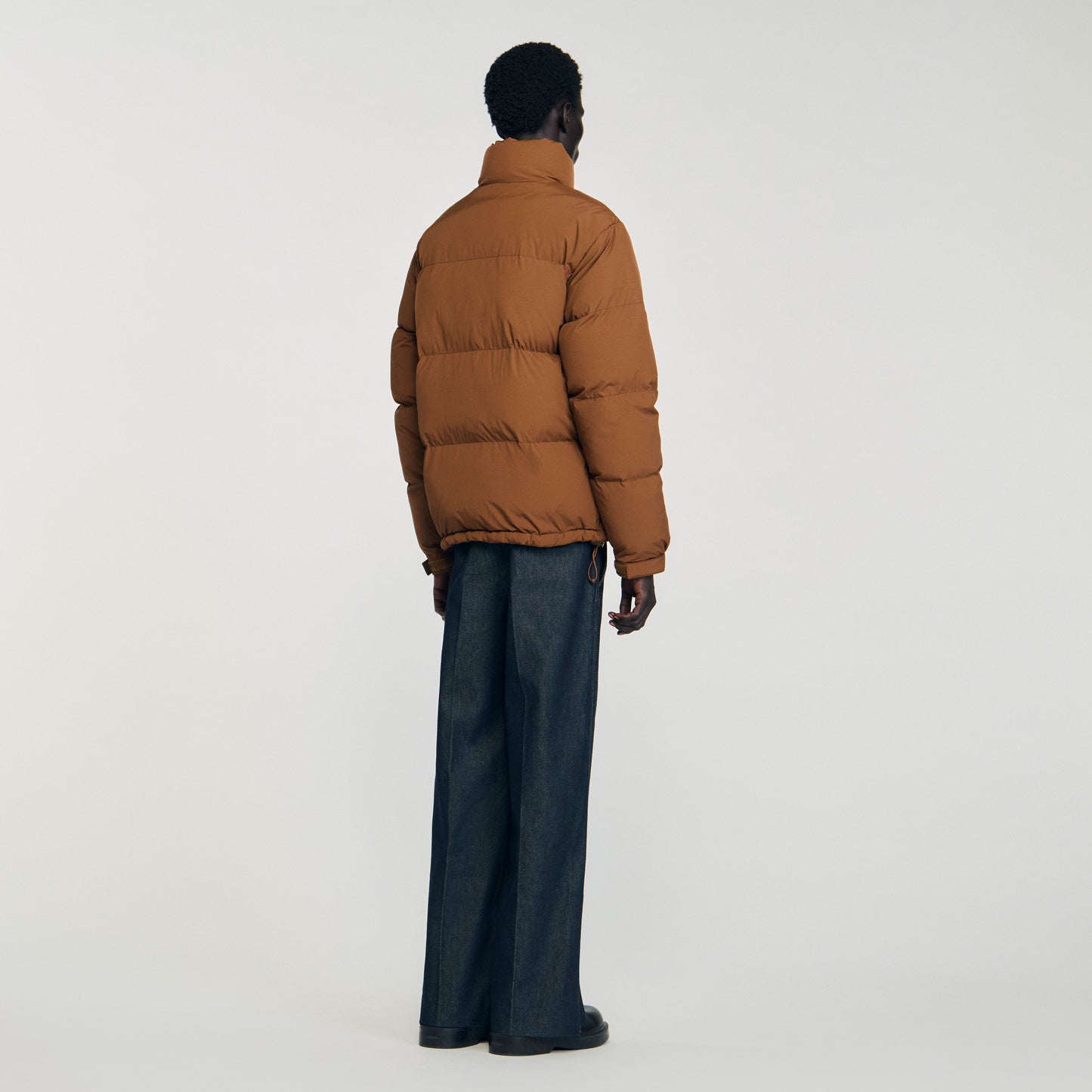 Puffy Jacket Hooded Puffer With High Collar Cognac