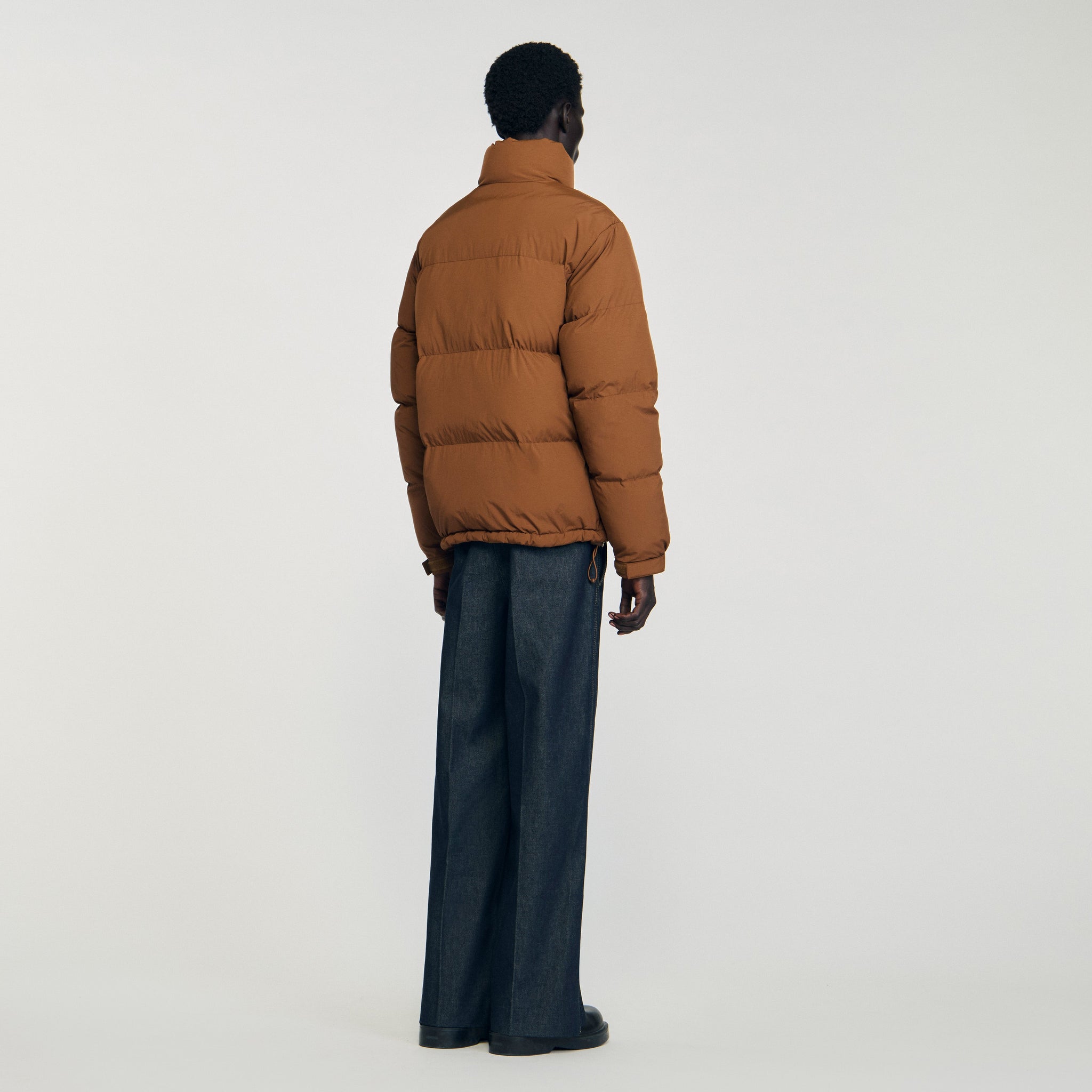 Puffy Jacket Hooded Puffer With High Collar Cognac