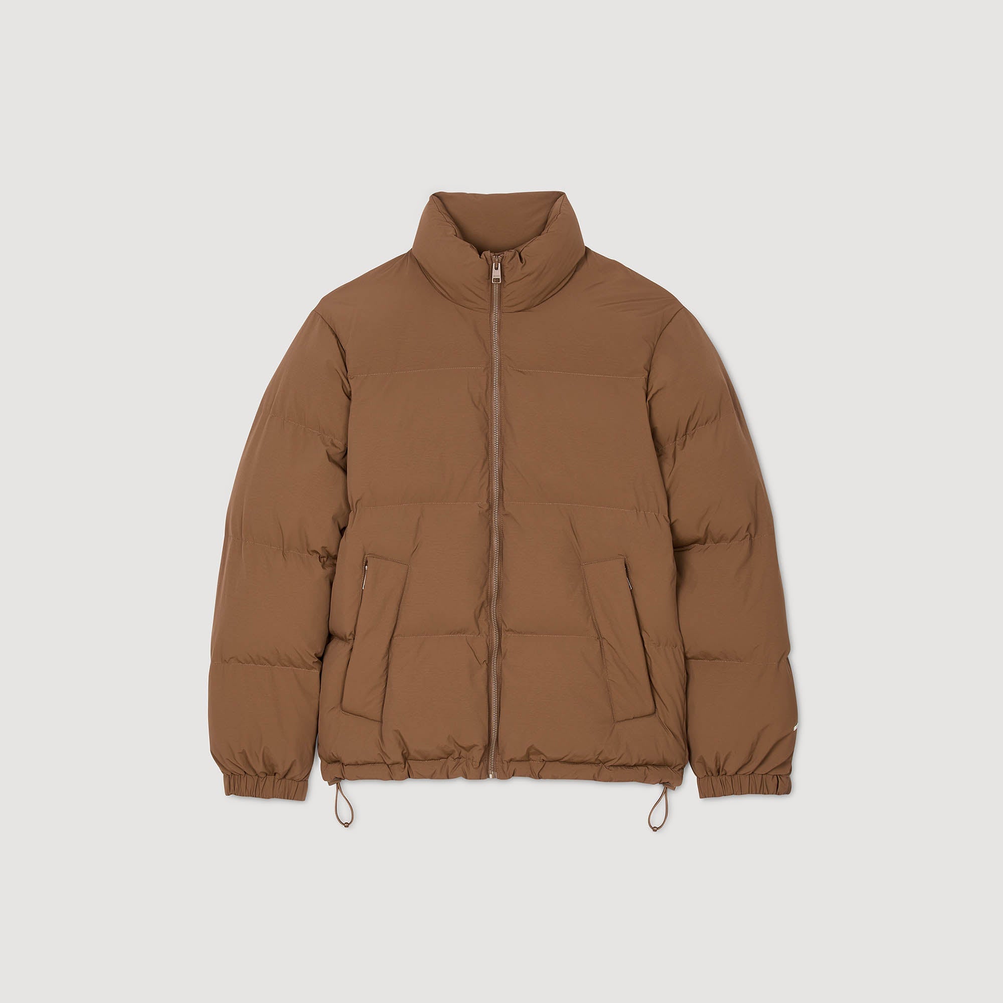 Puffy Jacket Hooded Puffer With High Collar Cognac