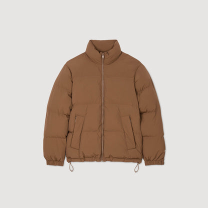 Puffy Jacket Hooded Puffer With High Collar Cognac