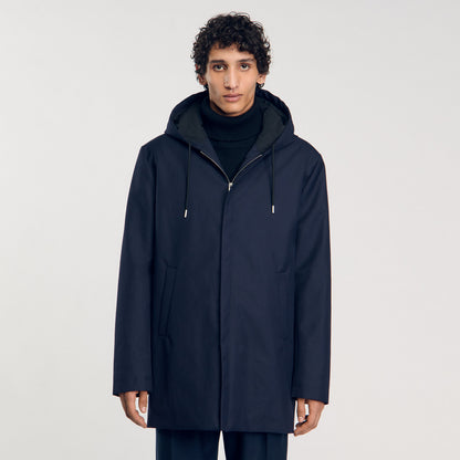 Minimalist Tech Parka Hooded padded parka Navy Blue