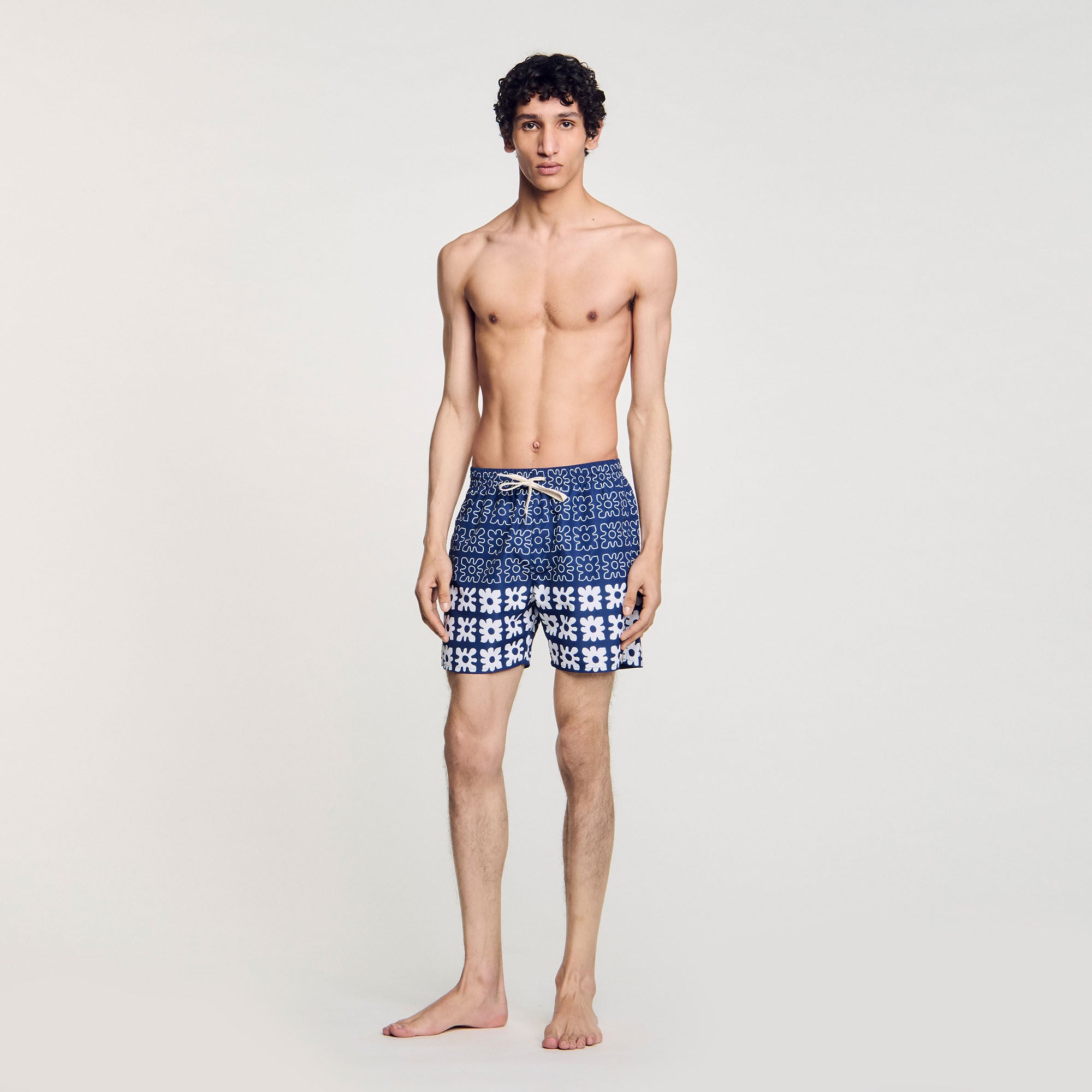  Vintage Flower Swim Floral Print Swim Trunks Midnight Blue