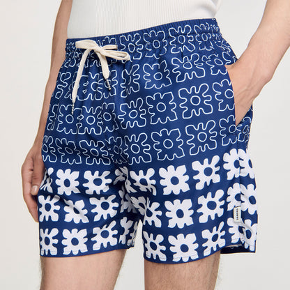  Vintage Flower Swim Floral Print Swim Trunks Midnight Blue