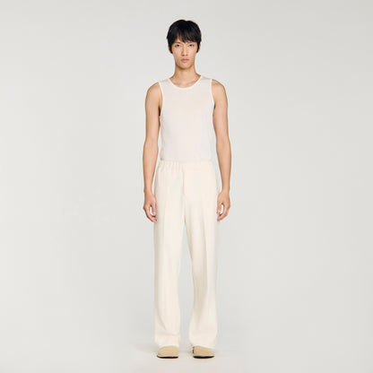 Large Jersey Wide-Leg Trousers Ecru