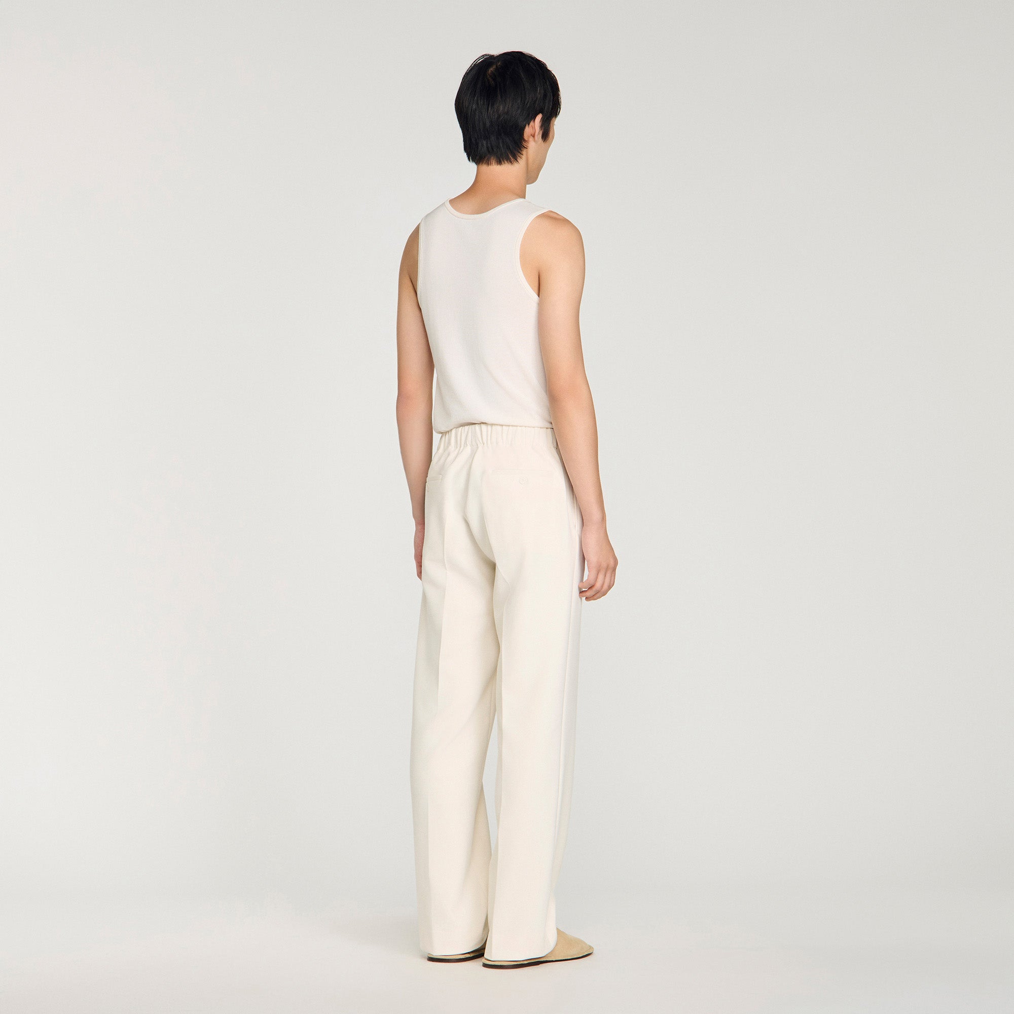 Large Jersey Wide-Leg Trousers Ecru