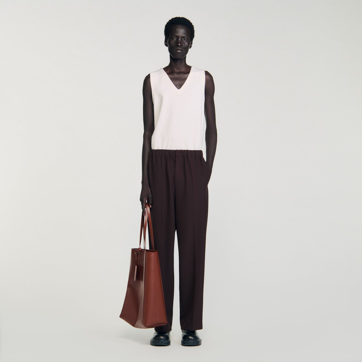 Large Jersey Wide-Leg Trousers Chocolate