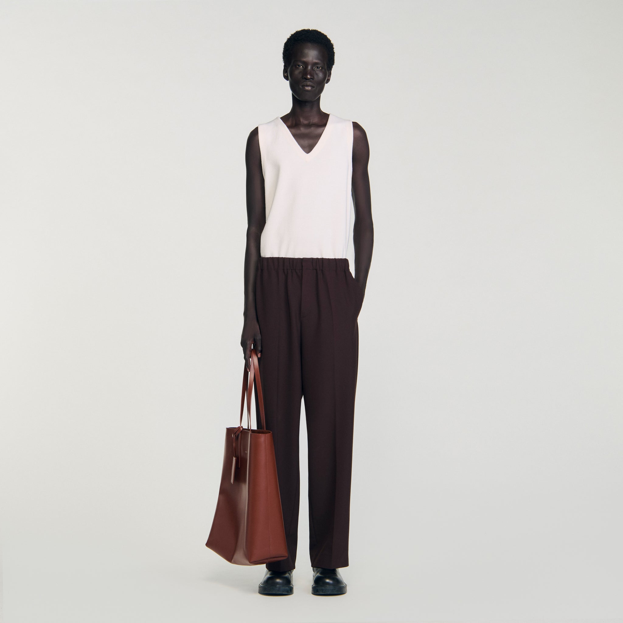 Large Jersey Wide-Leg Trousers Chocolate