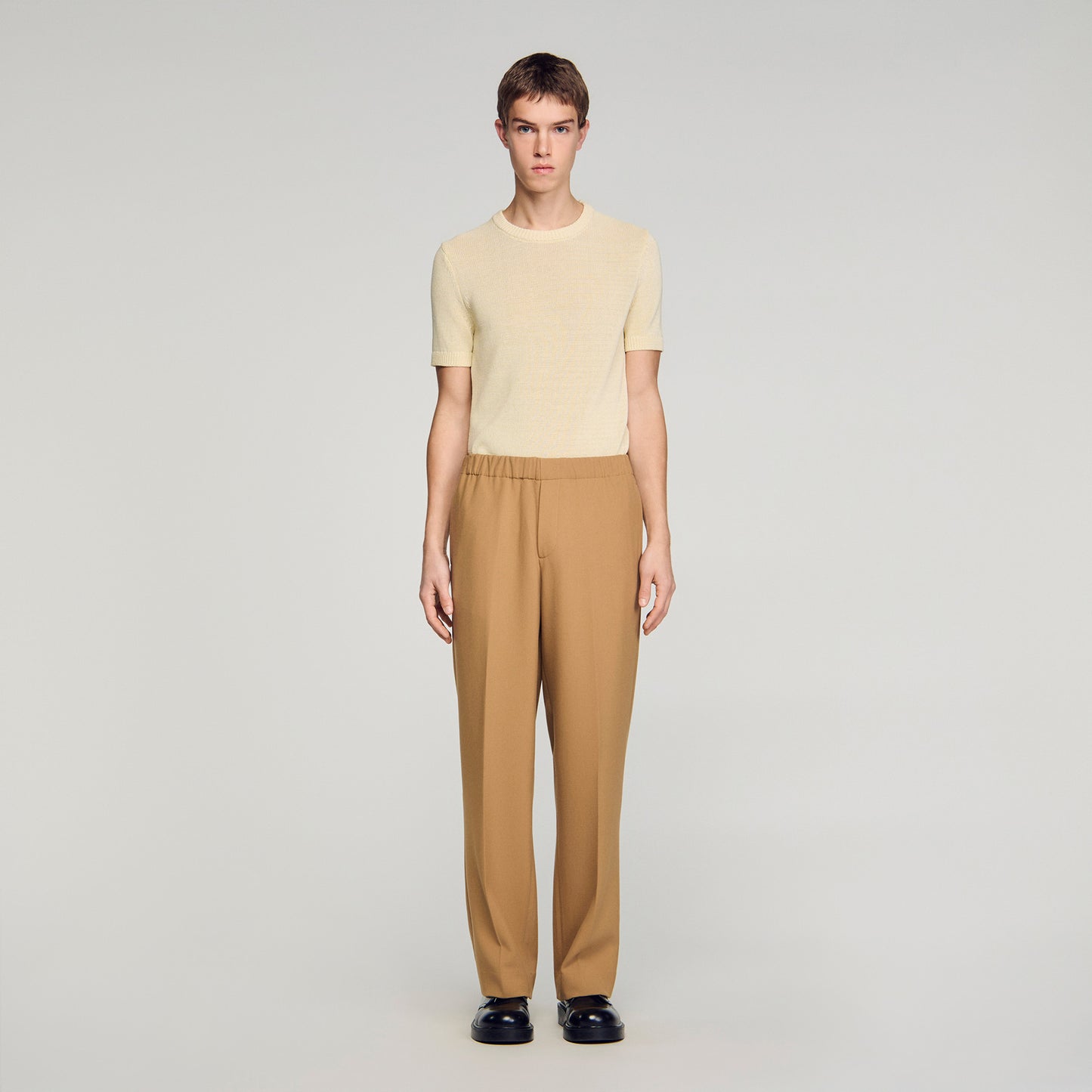 Large Jersey Wide-Leg Trousers Nut