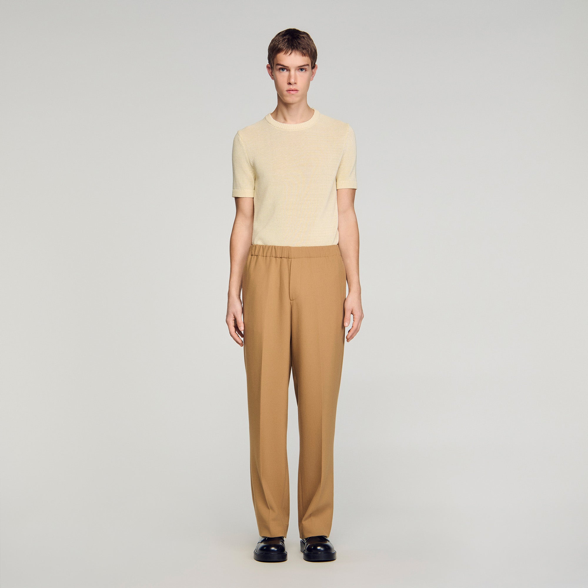 Large Jersey Wide-Leg Trousers Nut