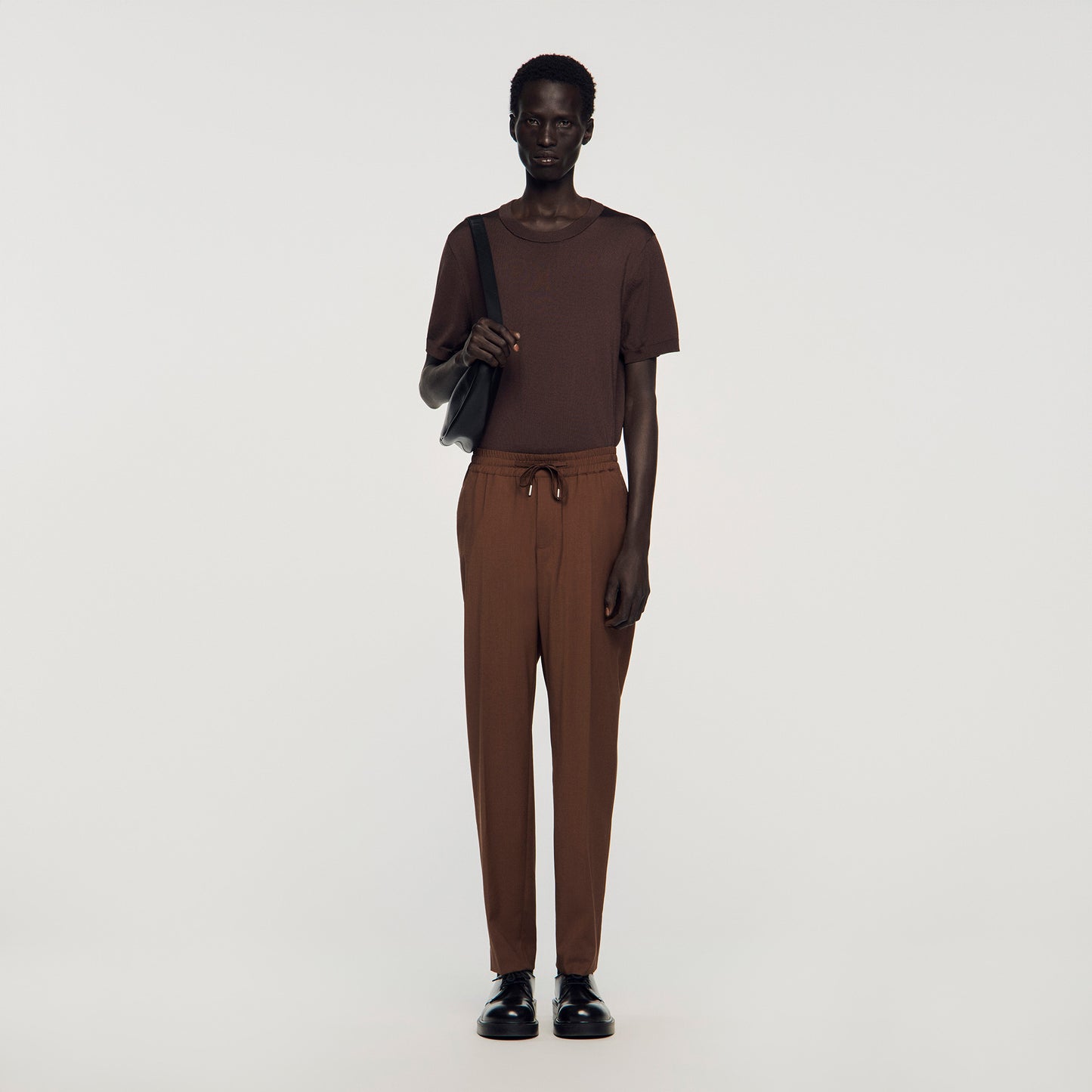 New Alpha Elasticated Straight-Leg Trousers Chocolate