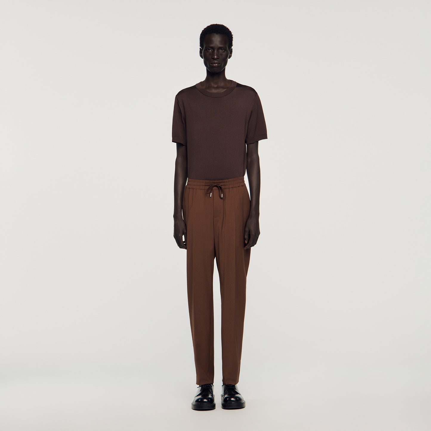 New Alpha Elasticated Straight-Leg Trousers Chocolate