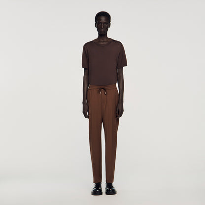 New Alpha Elasticated Straight-Leg Trousers Chocolate