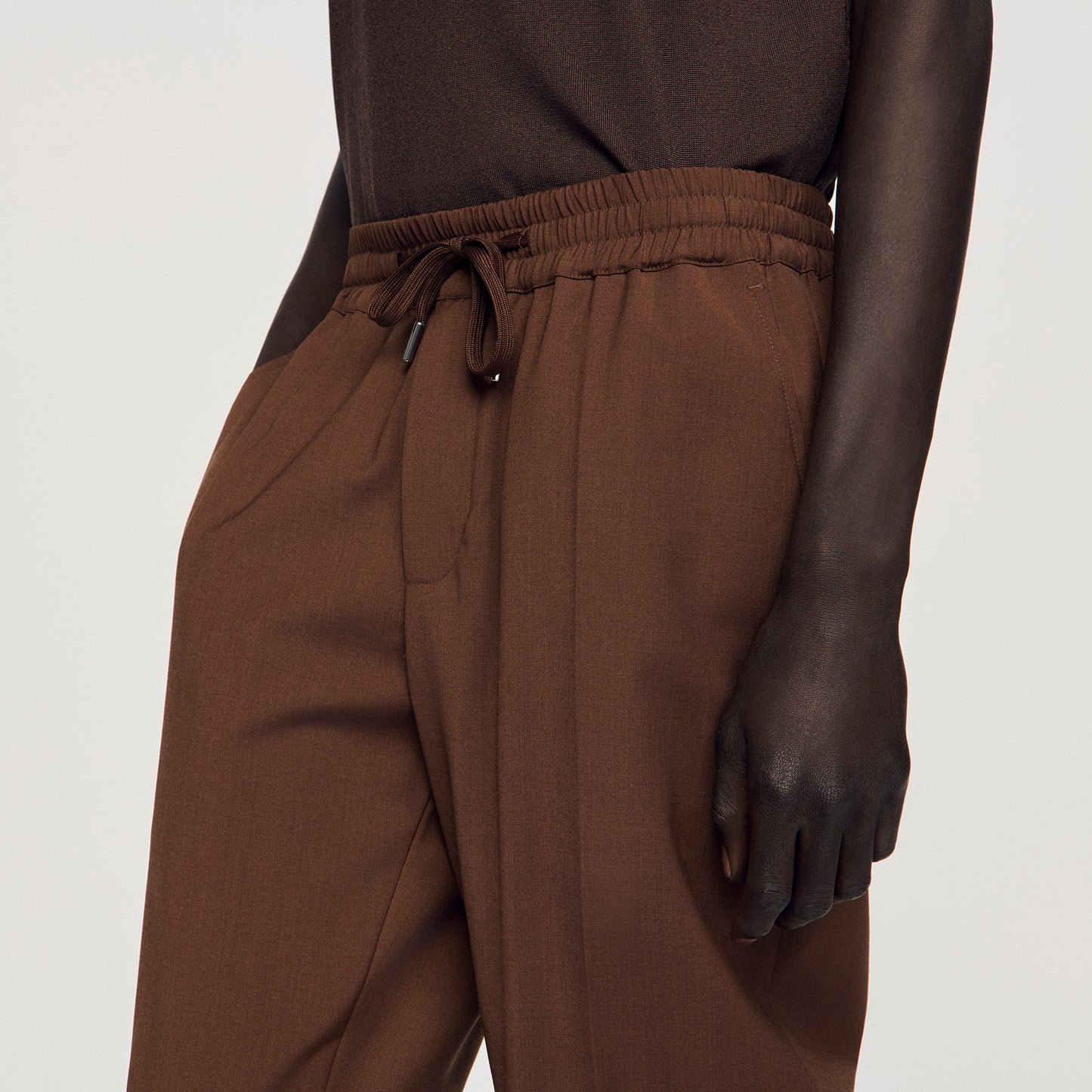 New Alpha Elasticated Straight-Leg Trousers Chocolate