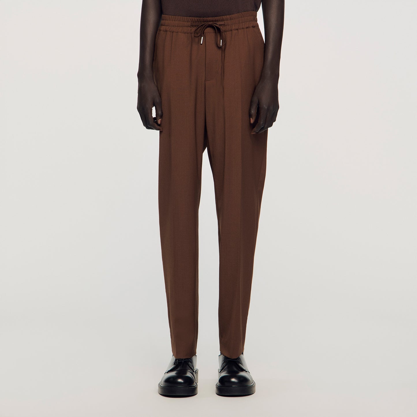 New Alpha Elasticated Straight-Leg Trousers Chocolate