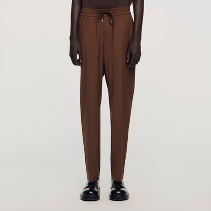 New Alpha Elasticated Straight-Leg Trousers Chocolate