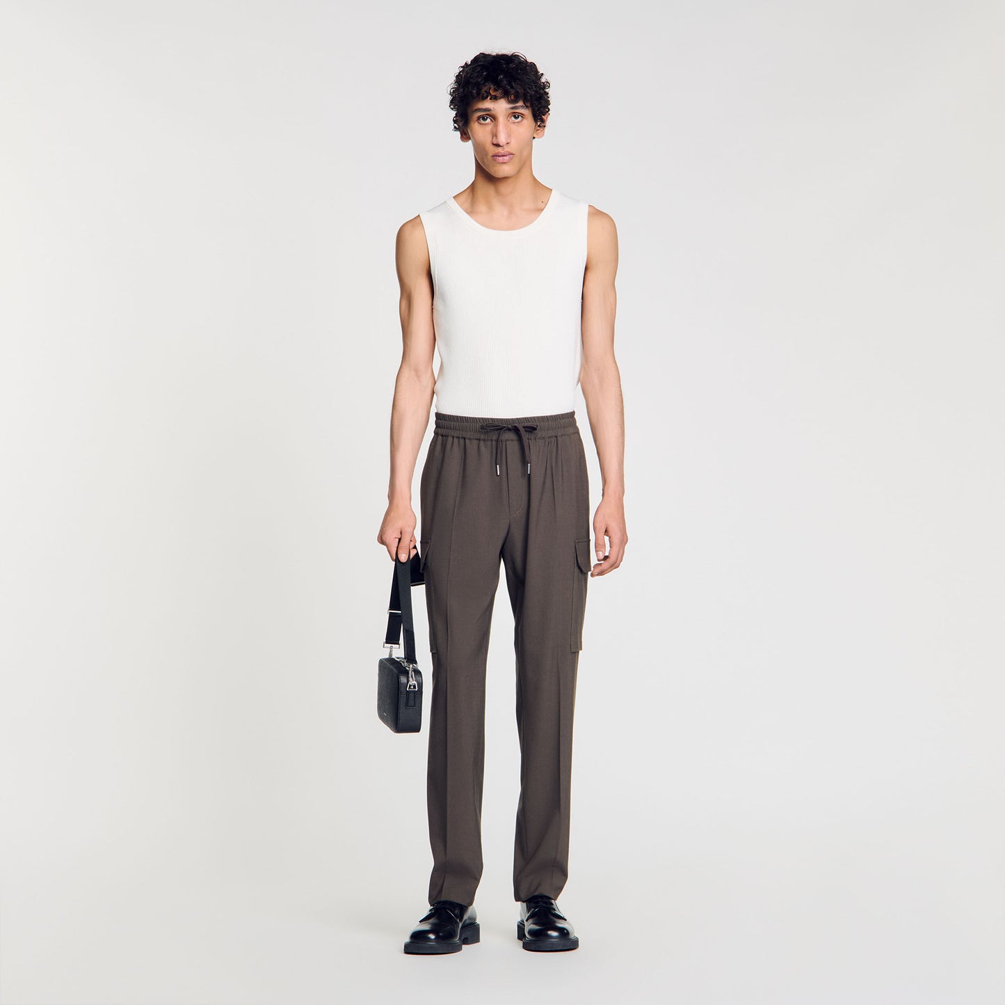 Elasticated Cargo Trousers Dark Kaki.