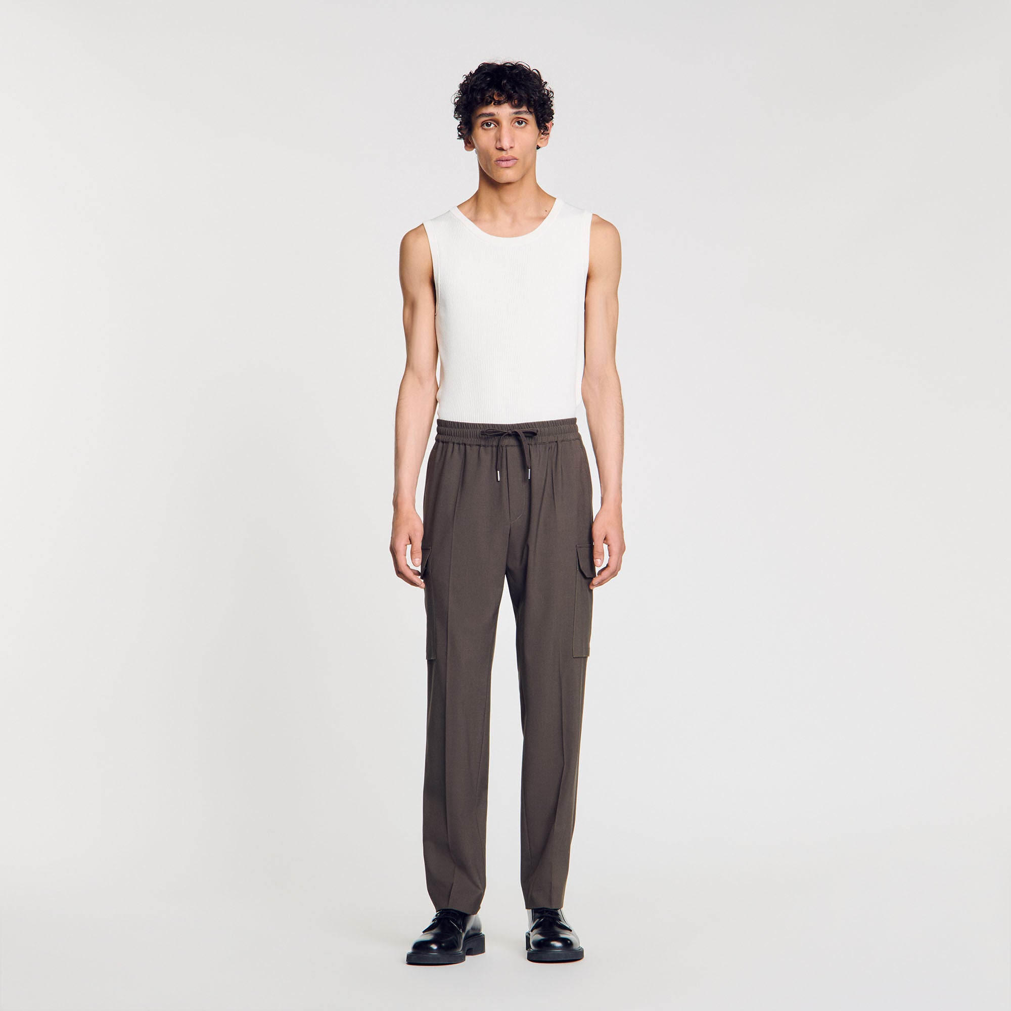Elasticated Cargo Trousers Dark Kaki.