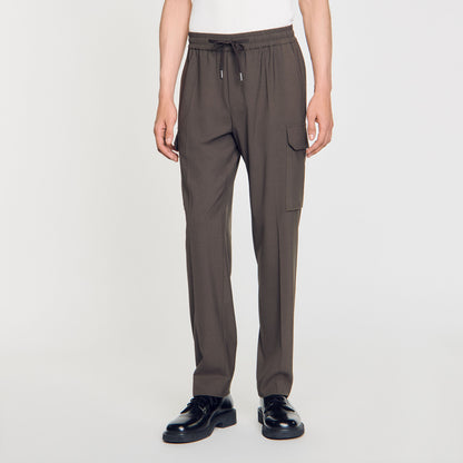 Elasticated Cargo Trousers Dark Kaki.