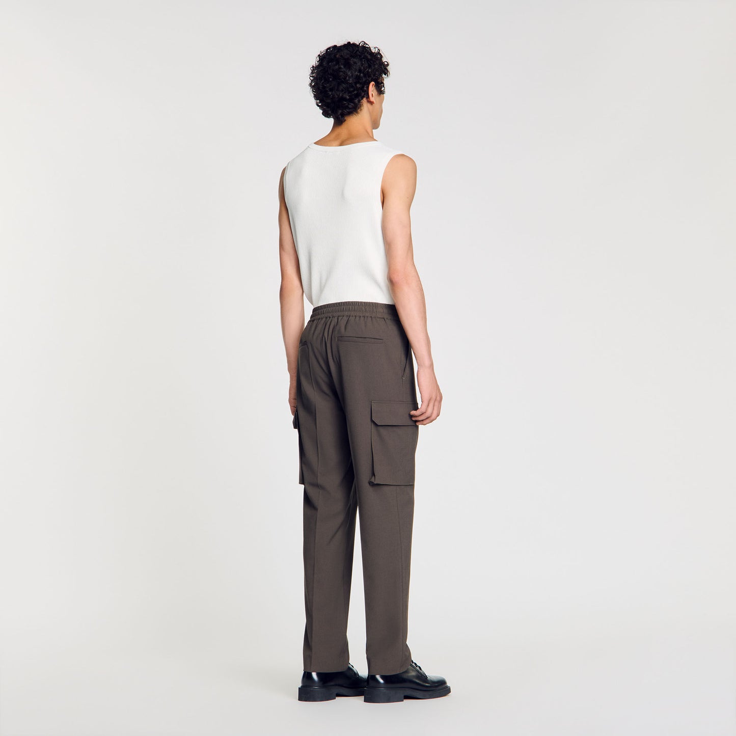 Elasticated Cargo Trousers Dark Kaki.