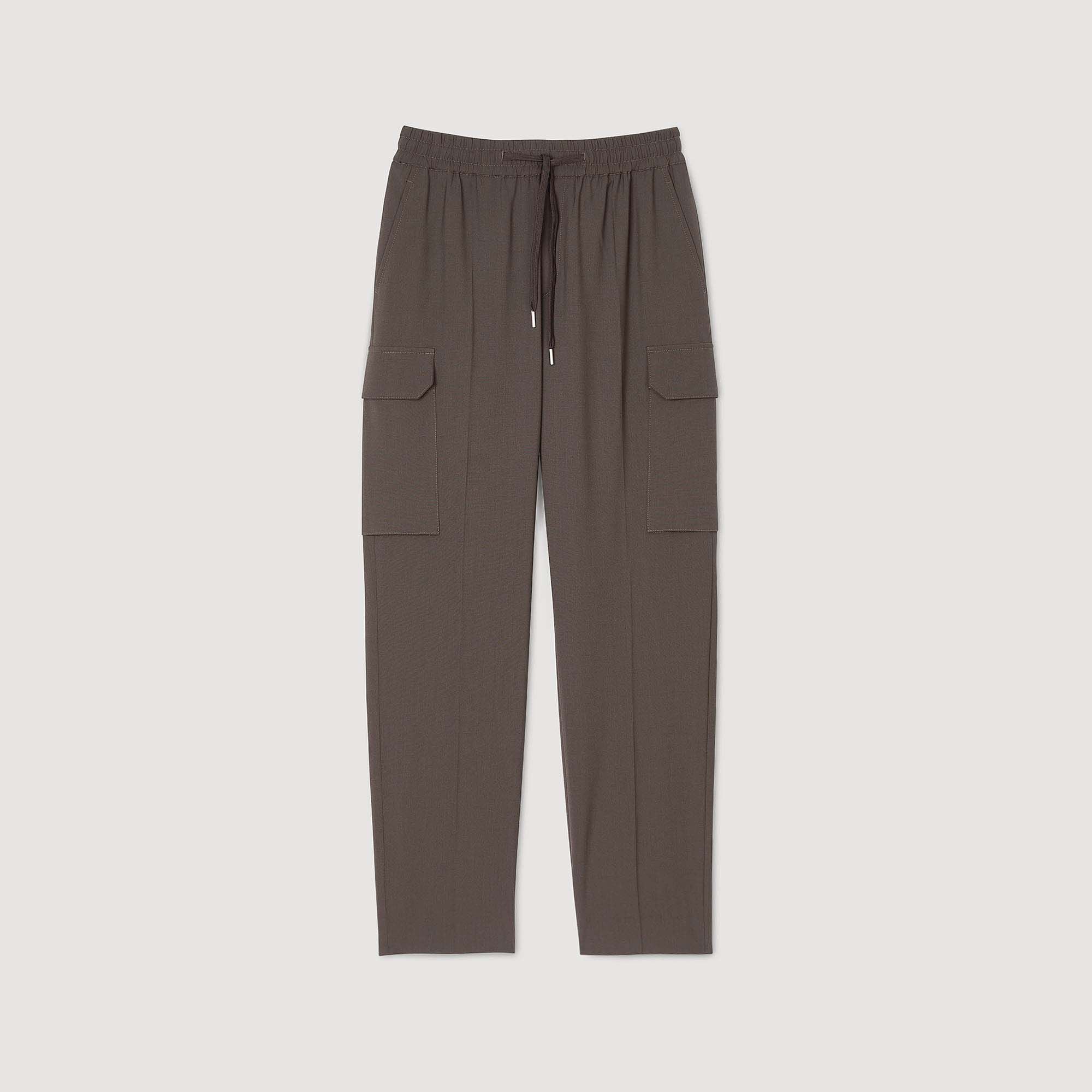 Elasticated Cargo Trousers Dark Kaki.