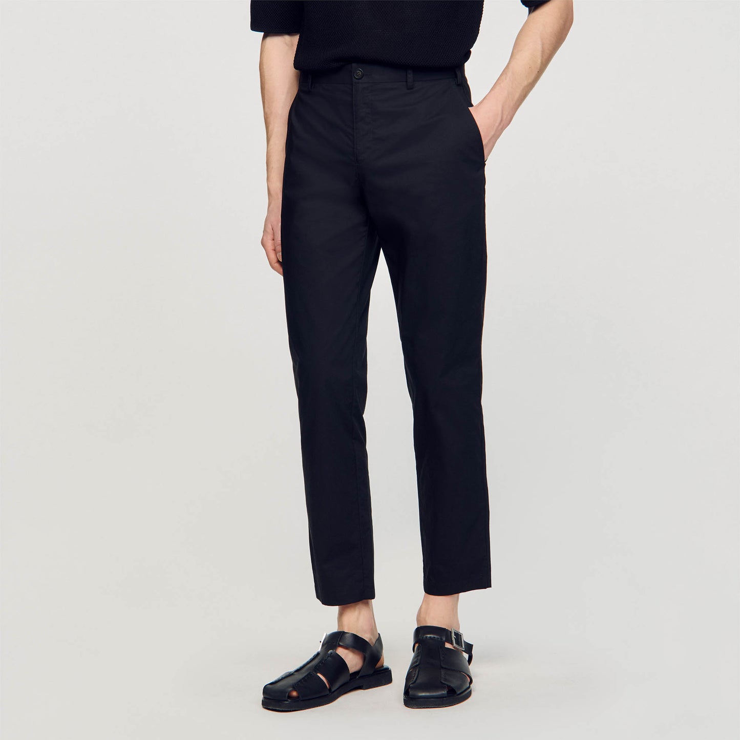 Cotton Carrot Cut  Trousers Black