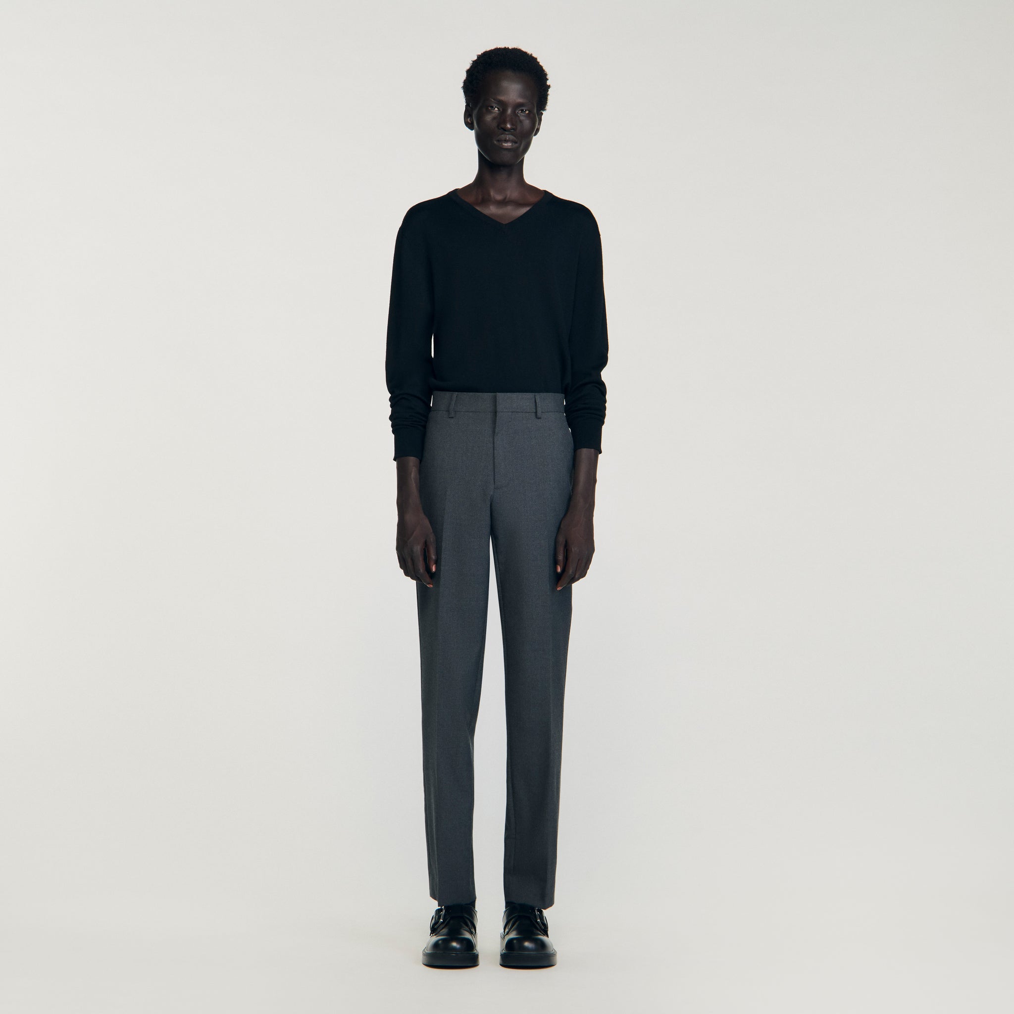 Croise Amf Wool Suit Trousers Heather Charcoal