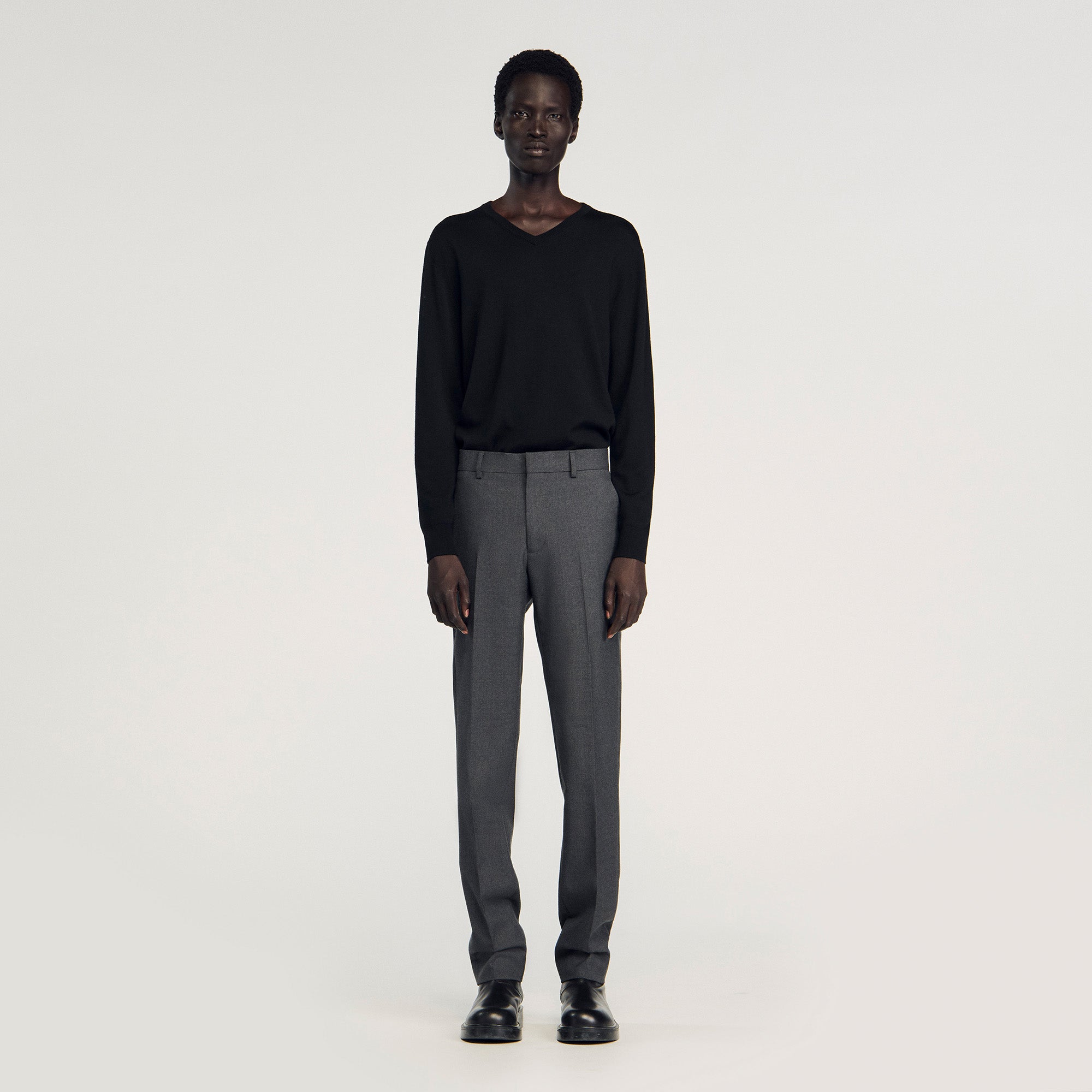 Croise Amf Wool Suit Trousers Heather Charcoal
