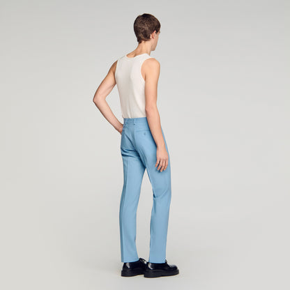 Formal Bleu Ciel Wool Suit Trousers Sky Blue