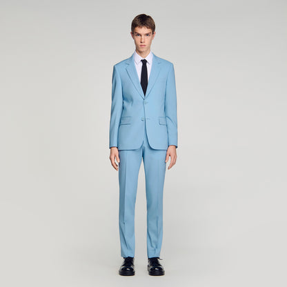 Formal Bleu Ciel Wool Suit Trousers Sky Blue