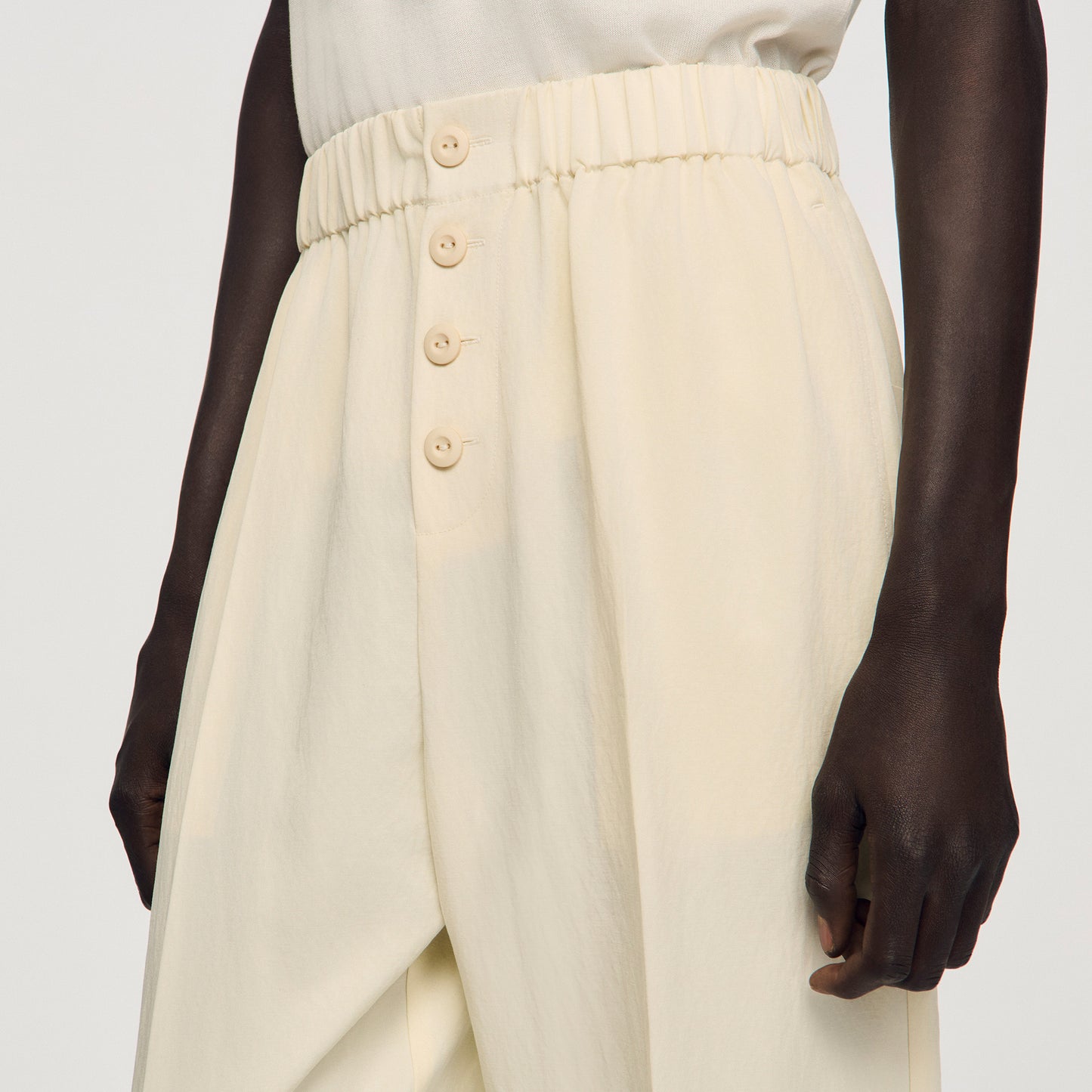 Pyjama Buttons Pant Flowing Elasticated Trousers Butter Cream