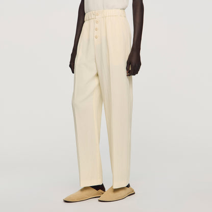 Pyjama Buttons Pant Flowing Elasticated Trousers Butter Cream