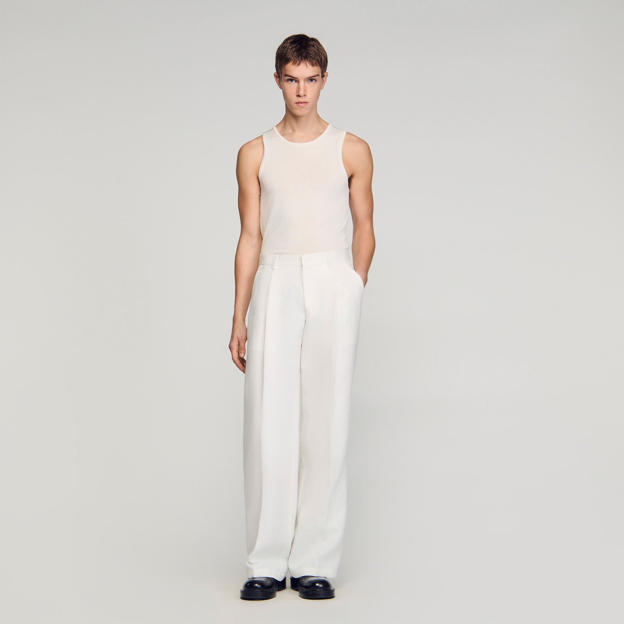 Croise Mode Lin Linen Suit Trousers WHITE