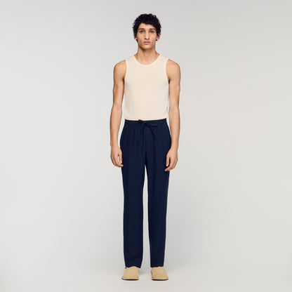 Alpha Linen Straight-Leg Linen Trousers Navy Blue