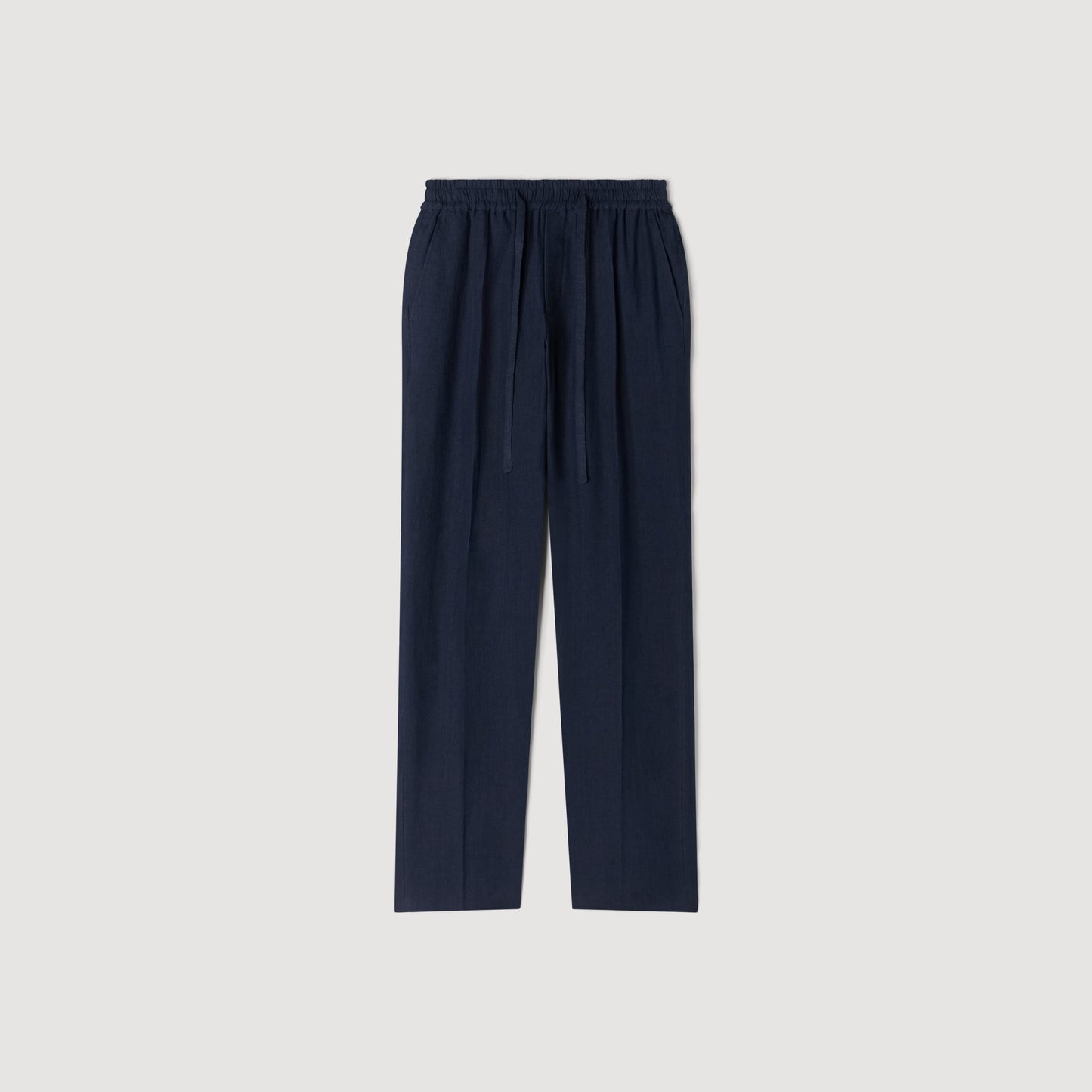 Alpha Linen Straight-Leg Linen Trousers Navy Blue
