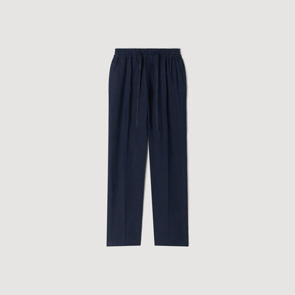 Alpha Linen Straight-Leg Linen Trousers Navy Blue
