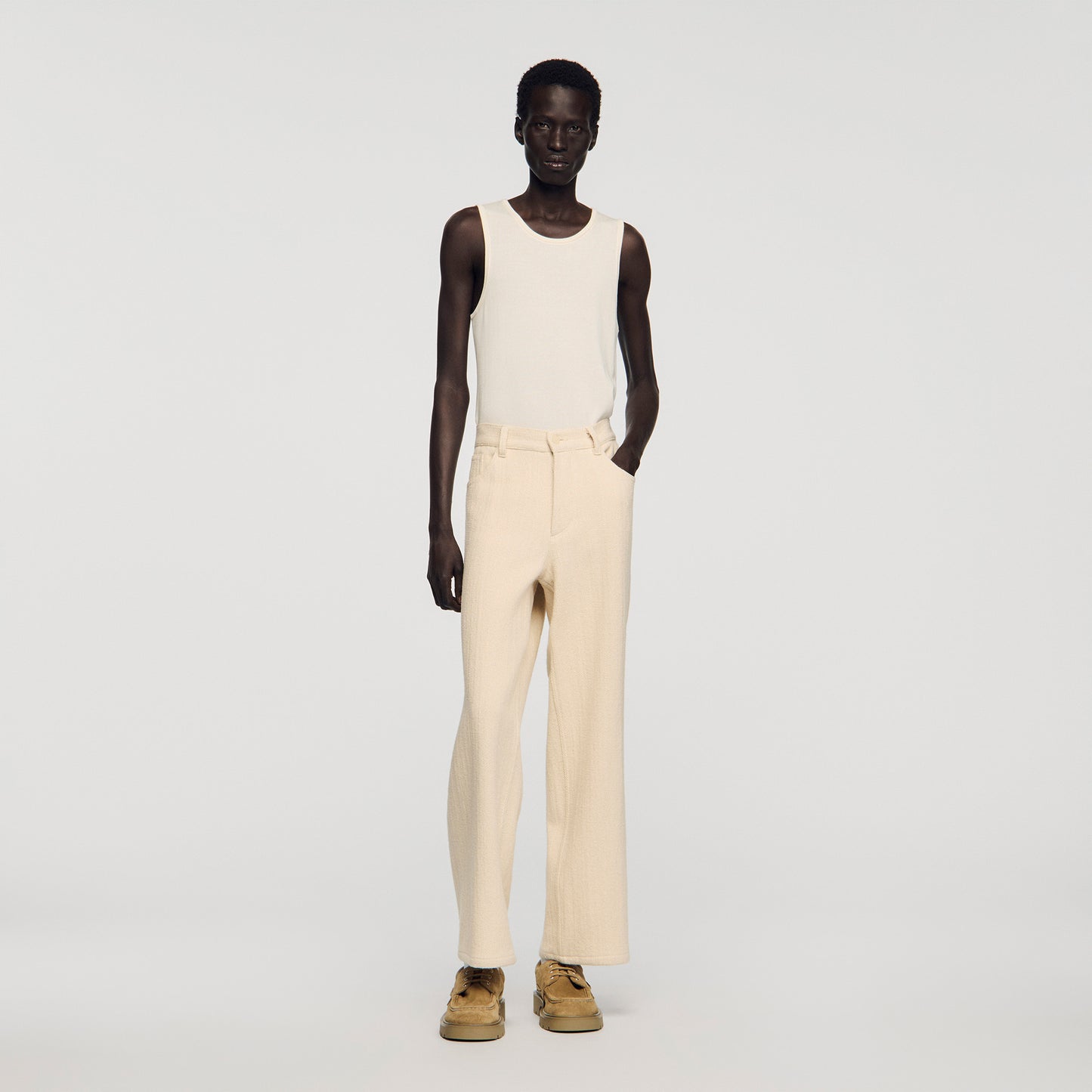 Balloon Pant Worker Wide-Leg Cotton Trousers Ecru