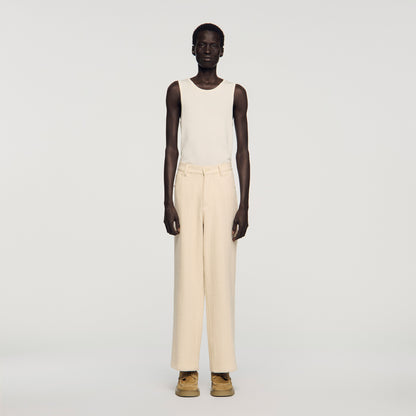 Balloon Pant Worker Wide-Leg Cotton Trousers Ecru