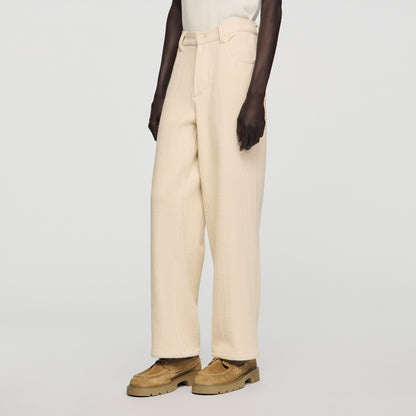 Balloon Pant Worker Wide-Leg Cotton Trousers Ecru