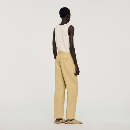 Gerard Pant Wide Pleated Cotton-Linen Trousers Beige