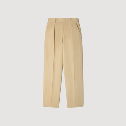Gerard Pant Wide Pleated Cotton-Linen Trousers Beige