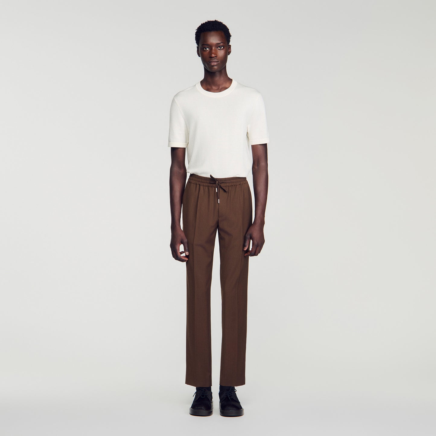 New Alpha Elasticated wool trousers Tabac Fonce