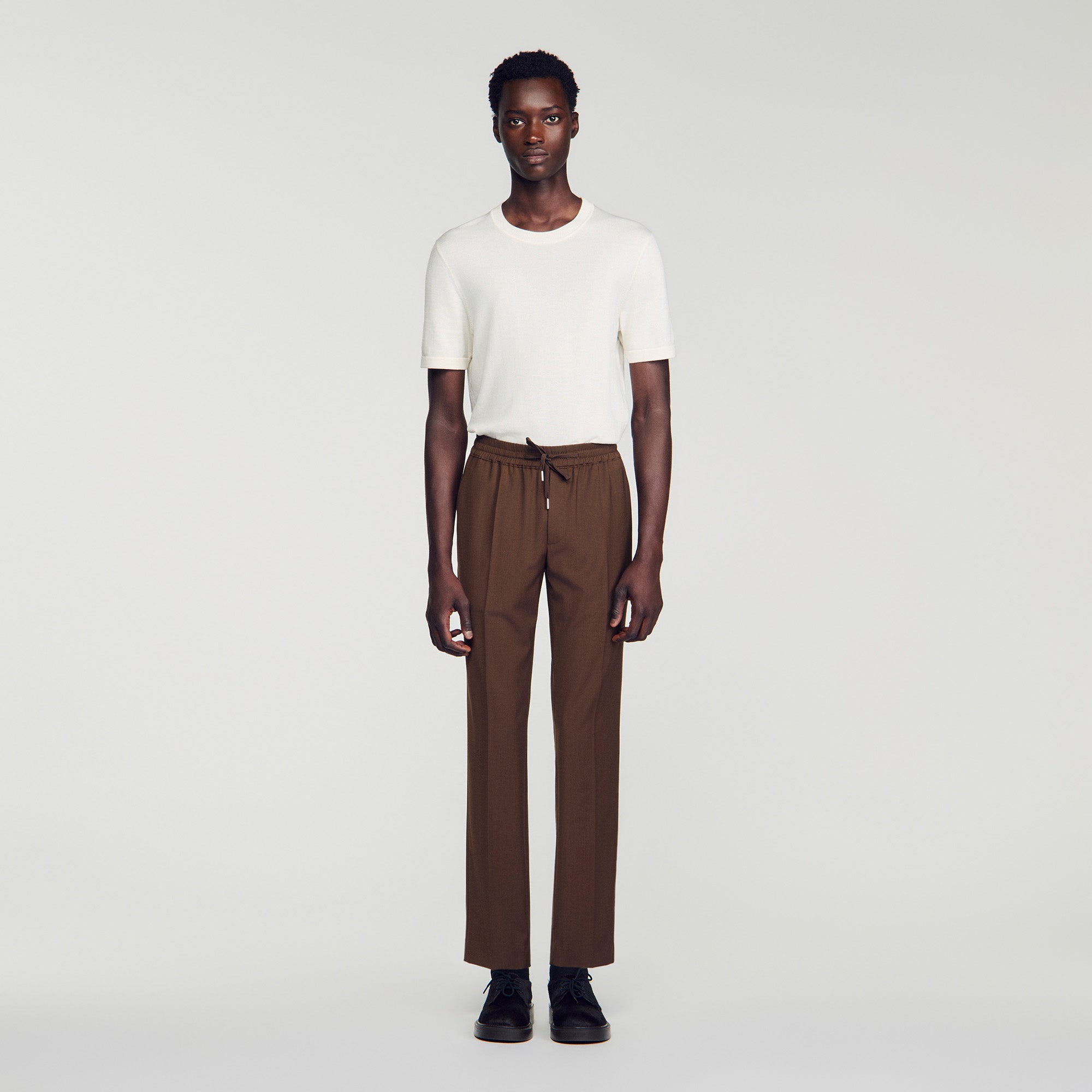 New Alpha Elasticated wool trousers Tabac Fonce